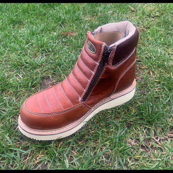 MEN'S WORK BOOTS GENUINE LEATHER ZIP UP COGNAC - Picture 5 of 7